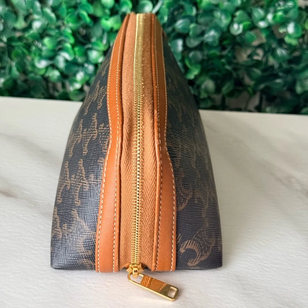 Celine Triumph Brown and Tan Small Cosmetic Bag